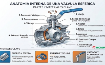 Partes de una válvula esférica, anatomía interna y materiales clave