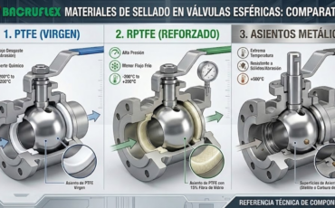 Materiales de sellado, PTFE, RPTFE y metales en válvulas esféricas