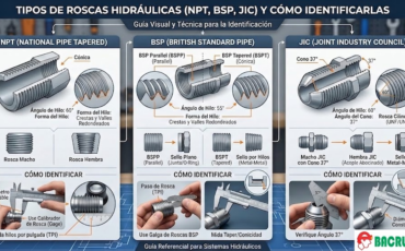 Tipos de roscas hidráulicas (NPT, BSP, JIC) y cómo identificarlas