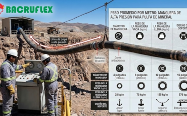 ¿Qué peso promedio por metro puede llegar a tener una manguera para pulpa de mineral de alta presión?