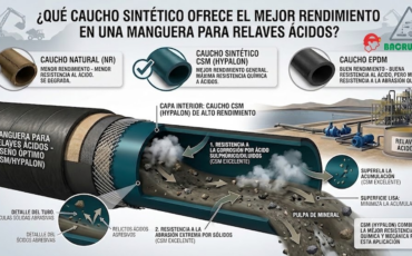 ¿Qué tipo de caucho sintético ofrece mejor rendimiento en una manguera para pulpa de mineral que transporta relaves ácidos?