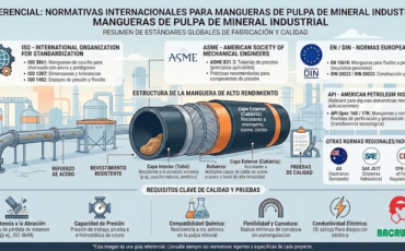 ¿Qué normativas internacionales regulan la fabricación y calidad de una manguera para pulpa de mineral industrial?