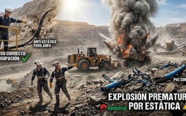 ¿Qué peligro fatal corren los operarios si utilizan una manguera de PVC común en lugar de una manguera antiestática para ANFO?