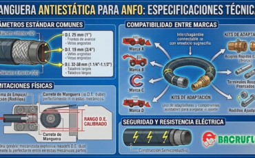 ¿Viene la manguera antiestática para ANFO en diámetros estándar para ajustarse a cualquier marca de cargadora de explosivos?