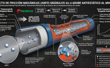 ¿Cómo afecta el desgaste por fricción de los gránulos a la pared interna de la manguera antiestática para ANFO?