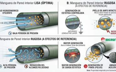 ¿Cómo influye una pared interior rugosa en el rendimiento de una manguera antiestática para ANFO durante la carga del taladro?