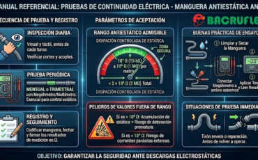 ¿Cada cuánto tiempo se recomienda realizar pruebas de continuidad eléctrica a la manguera antiestática para ANFO?