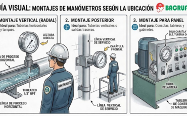 ¿Qué tipo de montaje (vertical, posterior o para panel) es el más adecuado según la ubicación de los manómetros?