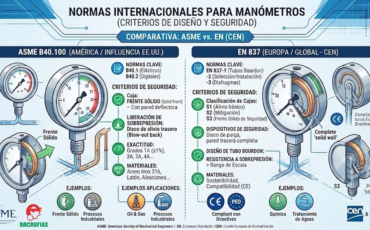 ¿Qué normas internacionales (como ASME o EN) regulan los criterios de diseño y seguridad de los manómetros?