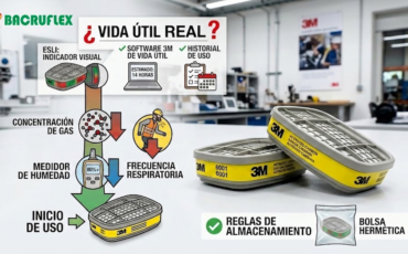 ¿Cuál es la vida útil real de los cartuchos de carbón activado incluidos en los equipos de protección personal marca 3M contra gases?