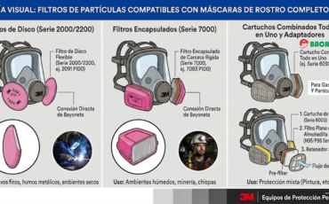 ¿Qué tipos de filtros para partículas son compatibles con las máscaras de rostro completo de los equipos de protección personal marca 3M?
