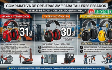 ¿Qué nivel de reducción de ruido (NRR) ofrecen las orejeras protectoras de los equipos de protección personal marca 3M en talleres pesados?