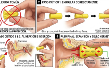 ¿Por qué los tapones auditivos de espuma de los equipos de protección personal marca 3M requieren una técnica específica de enrollado antes de insertarse?