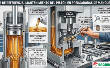 ¿Qué tipo de aceite hidráulico es el recomendado para el mantenimiento del pistón en las máquinas de prensado de mangueras?