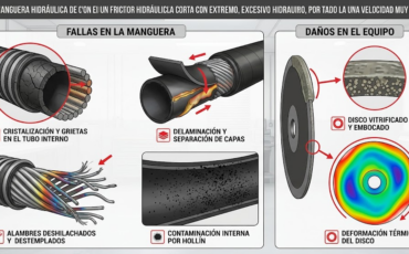 ¿Qué tipo de fallas ocurren si se corta una manguera hidráulica a una velocidad muy baja en las máquinas de corte de mangueras?