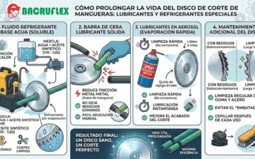 ¿Qué lubricante o refrigerante especial se puede aplicar al disco de las máquinas de corte de mangueras para prolongar su vida útil?