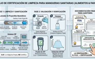 ¿Las máquinas de limpieza de mangueras son aptas para certificar la limpieza en líneas de mangueras de grado alimentario o farmacéutico?