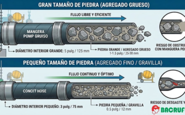 ¿Cómo influye el tamaño de la piedra de la mezcla en la selección del diámetro interior de las mangueras de concreto?