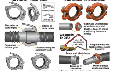 ¿Qué tipo de acoples rápidos (como acoples de alta presión o tipo Victaulic) se usan para conectar las mangueras de concreto?
