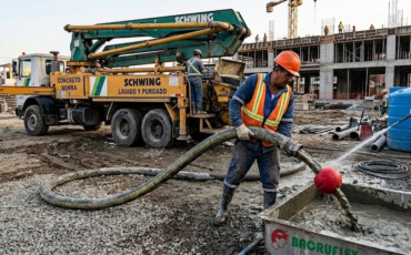 ¿Cómo se realiza el proceso de lavado y «purgado» de las mangueras de concreto al terminar una jornada de vaciado en obra?