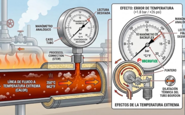 ¿Cómo afecta la temperatura extrema del fluido de la línea a la lectura final que dan los manómetros?