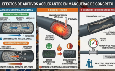 ¿Cómo afecta el uso de aditivos acelerantes de fraguado a la vida útil interna de las mangueras de concreto?