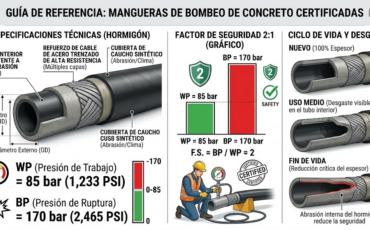 ¿Qué factor de seguridad estructural poseen las mangueras de concreto certificadas frente a las presiones de ruptura?