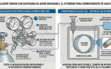 ¿Por qué el regulador CONCOA con diafragma de acero inoxidable es el estándar exigido en laboratorios de cromatografía de gases?