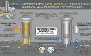 ¿Cómo influye el material del cuerpo del regulador CONCOA (latón cromado vs. acero inoxidable 316) en la pureza del gas entregado?