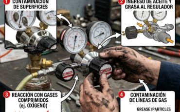 ¿Qué riesgos de contaminación del sistema ocurren si se manipula un regulador CONCOA con las manos sucias de grasa o aceite?