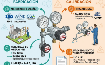 ¿Qué normativas de seguridad internacionales respaldan la fabricación y calibración de un regulador CONCOA de uso científico?