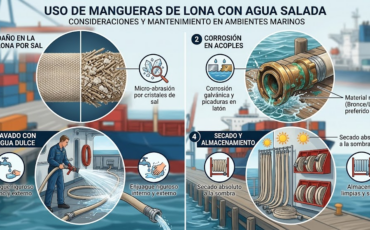 ¿Se pueden usar las mangueras contra incendio de lona para el transporte de agua salada en sistemas de emergencia de muelles o barcos?