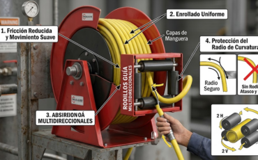 ¿Por qué los rodillos guía multidireccionales son esenciales en los carretes para manguera para evitar atascos laterales?
