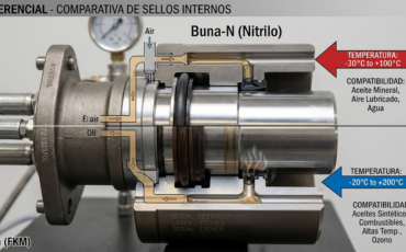 ¿Qué tipos de sellos internos (como Viton o Buna-N) debe tener la junta giratoria de los carretes para manguera para aire y aceite?