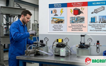 ¿Cómo se selecciona el tipo de accionamiento adecuado para las válvulas hidráulicas (manual por palanca, neumático, o eléctrico por solenoide)?