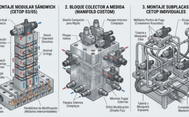 ¿Qué ventajas ofrece el montaje modular de válvulas hidráulicas tipo sándwich sobre bloques colectores o sub placas CETOP?
