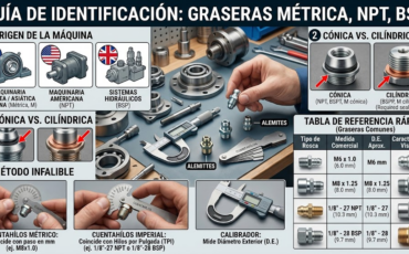 ¿Cómo elijo entre las graseras de rosca métrica, rosca NPT o rosca BSP para reponer los puntos de lubricación de mi máquina?