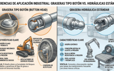 ¿Cuáles son las diferencias de aplicación industrial entre las graseras tipo botón (button head) y las graseras hidráulicas estándar?