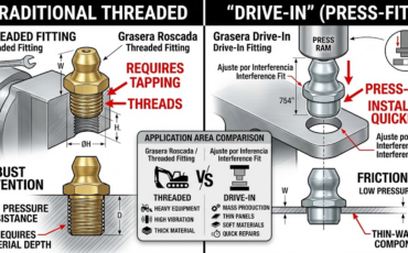 ¿Cuándo se prefiere instalar graseras de tipo «drive-in» (a presión sin rosca) en lugar de las versiones roscadas tradicionales?