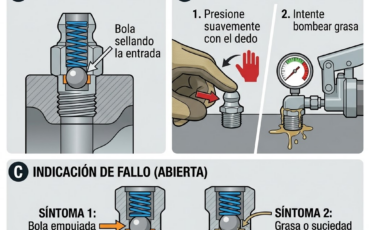 ¿Cómo comprobar si el resorte o la pequeña esfera interna de las graseras se ha quedado pegado en posición abierta?