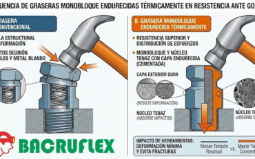 ¿Cómo influye el uso de graseras monobloque endurecidas térmicamente en la resistencia ante los golpes de herramientas?