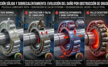 ¿Qué problemas de fricción y sobrecalentamiento ocurren en un rodamiento si las graseras obstruidas impiden el paso del lubricante?