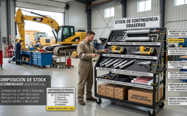 ¿Qué stock de contingencia de graseras surtidas se aconseja mantener en el taller de mantenimiento de una flota de construcción?