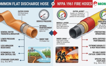 ¿Cuál es la diferencia de rendimiento entre una manguera de descarga plana común y las mangueras contra incendio bajo norma NFPA 1961?