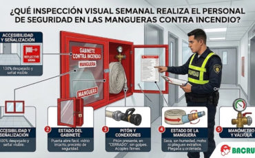 ¿Qué inspección visual semanal debe realizar el personal de seguridad en las mangueras contra incendio de los gabinetes del edificio?