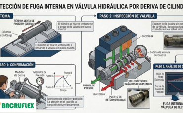 ¿Cómo se detecta una fuga interna en las válvulas hidráulicas cuando el cilindro empieza a perder posición de forma lenta?