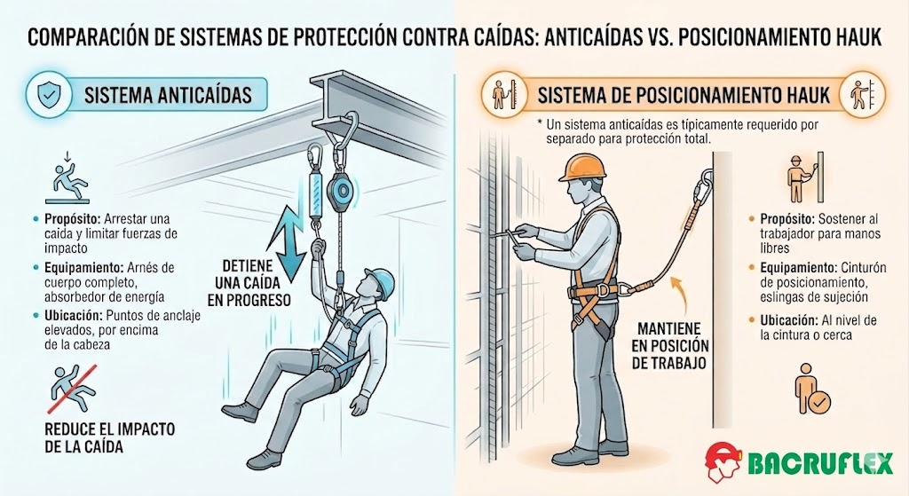 ¿Cuál es la diferencia entre un sistema anticaídas y uno de posicionamiento Hauk?