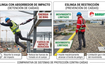 ¿Cuál es la diferencia entre una eslinga con absorbedor de impacto y una de restricción?