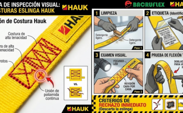 ¿Cómo realizar la inspección visual de las costuras en una eslinga Hauk?