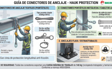 ¿Qué tipos de conectores de anclaje (fijos, portátiles, textiles) ofrece Hauk?